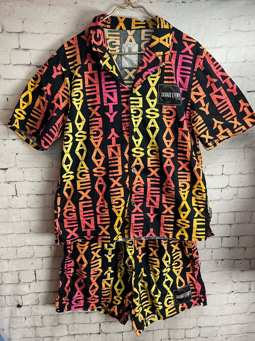 Savage X Fenty size medium men’s pajama leisure wear black with yellow - pink